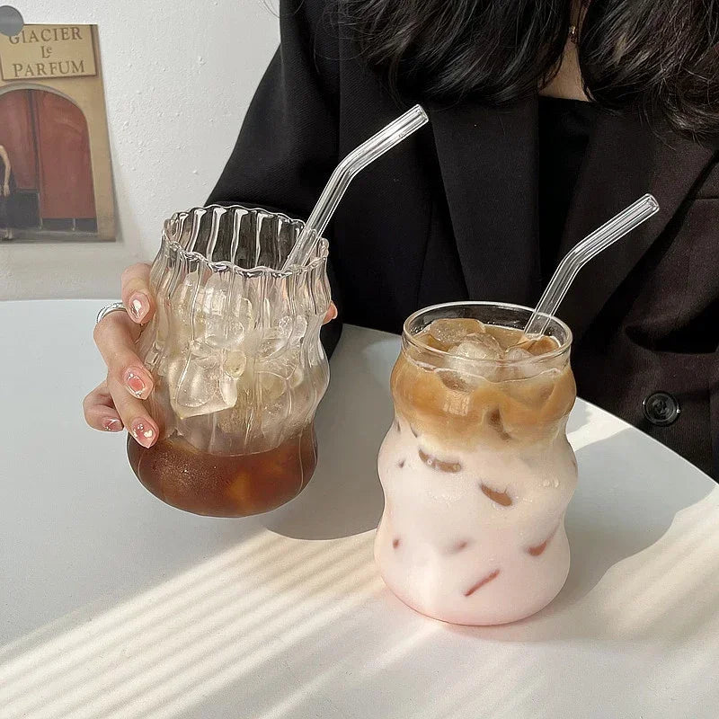 500ml Transparent Glass Cup Exquisite Heat-resistant Tumbler Tea Juice Milk Coffee Mug Water Glasses Stripe Mug Drinkware