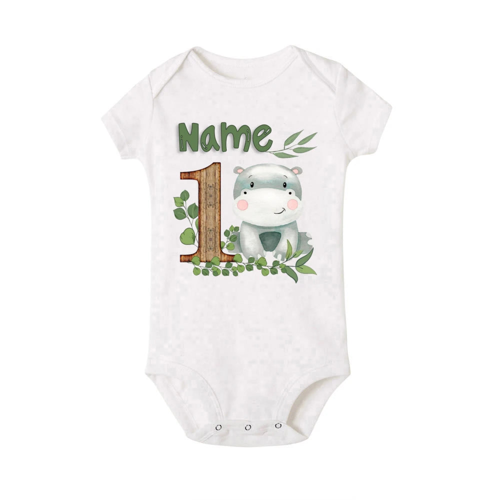 Personalized Safari Animal with Name Baby Romper Newborn Wild One Jungle Birthday Party Bodysuit Jumpsuit Infant Shower Gifts