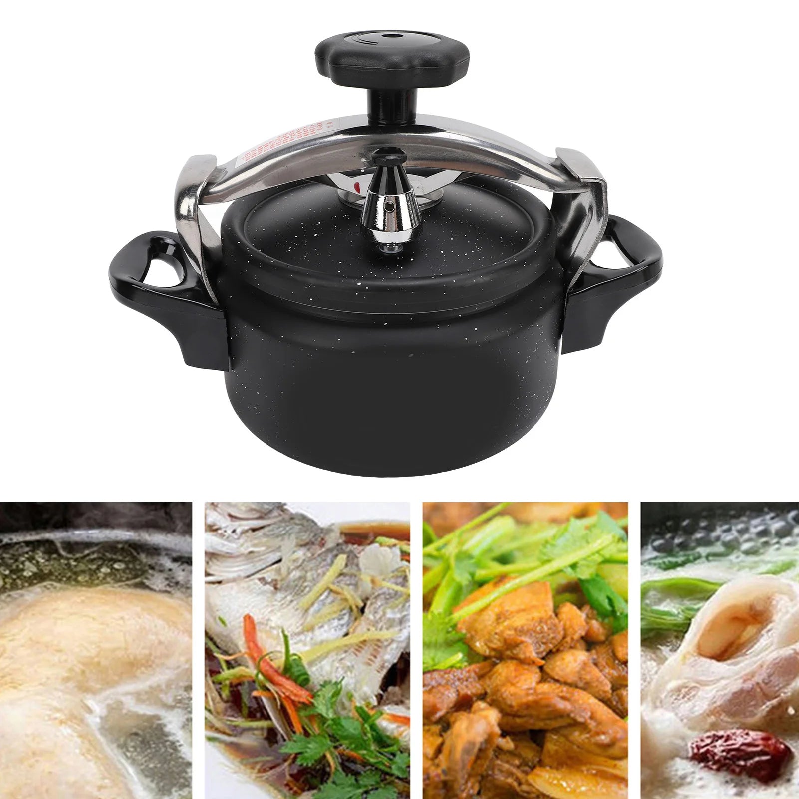 1.5/2/3L Black Pressure Canner, Aluminum Alloy Pressure Cooker, Explosion Proof, Compound Bottom, Multi-Stove Compatible