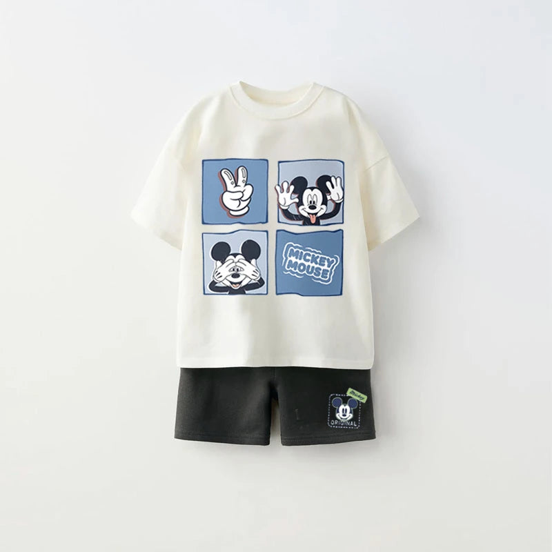 Trendy Outfits 2025 Summer Child Clothing Cute TShirt Black Shorts New Printed Tops +Shorts Boys Short Sleeve Suit Outer Wear