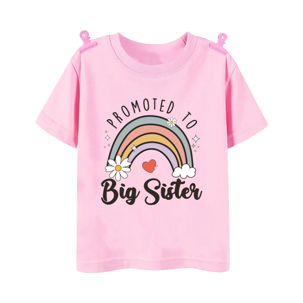 Promoted To Big Sister Printed Baby Announcement Shirt Kids T-Shirt Children Short Sleeve Tops Girls Tee Shirts Summer Clothes