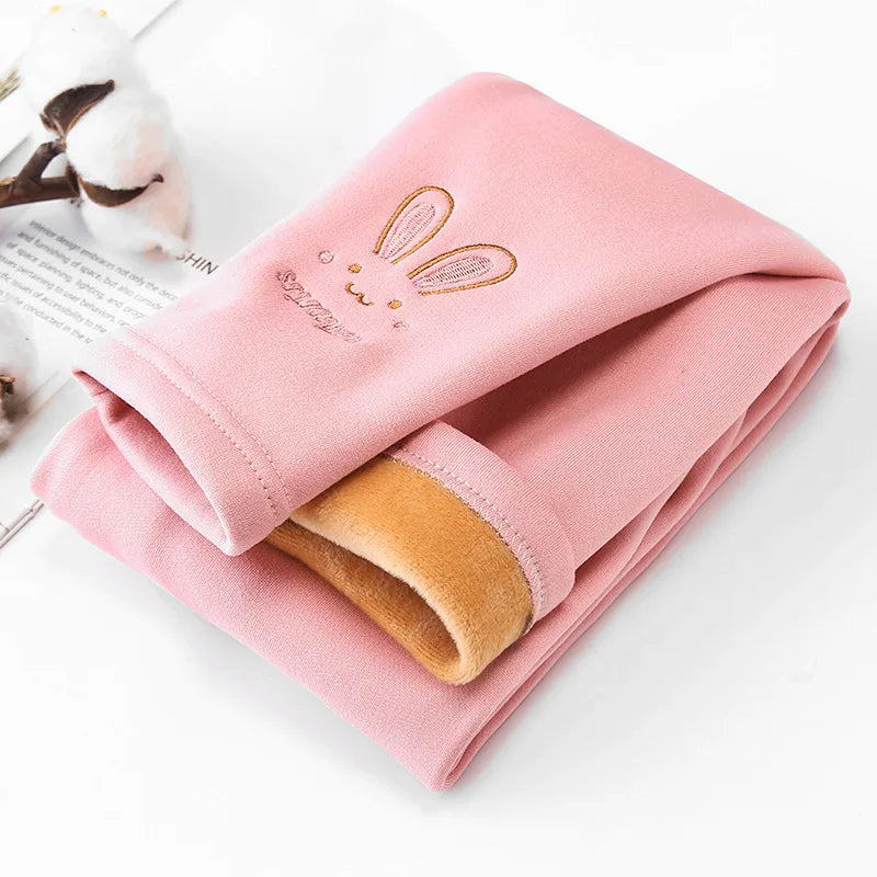 Girls Leggings Autumn Winter Thick Warm Plus Cute Fond Rabbit Children Kids Baby Bottom Part Pants