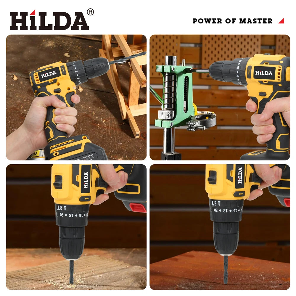 HILDA 21V Brushless Lithium Mini Drill Cordless Electric Screwdriver Mini Wireless Power Tools 20+1 Torque For Makita Battery