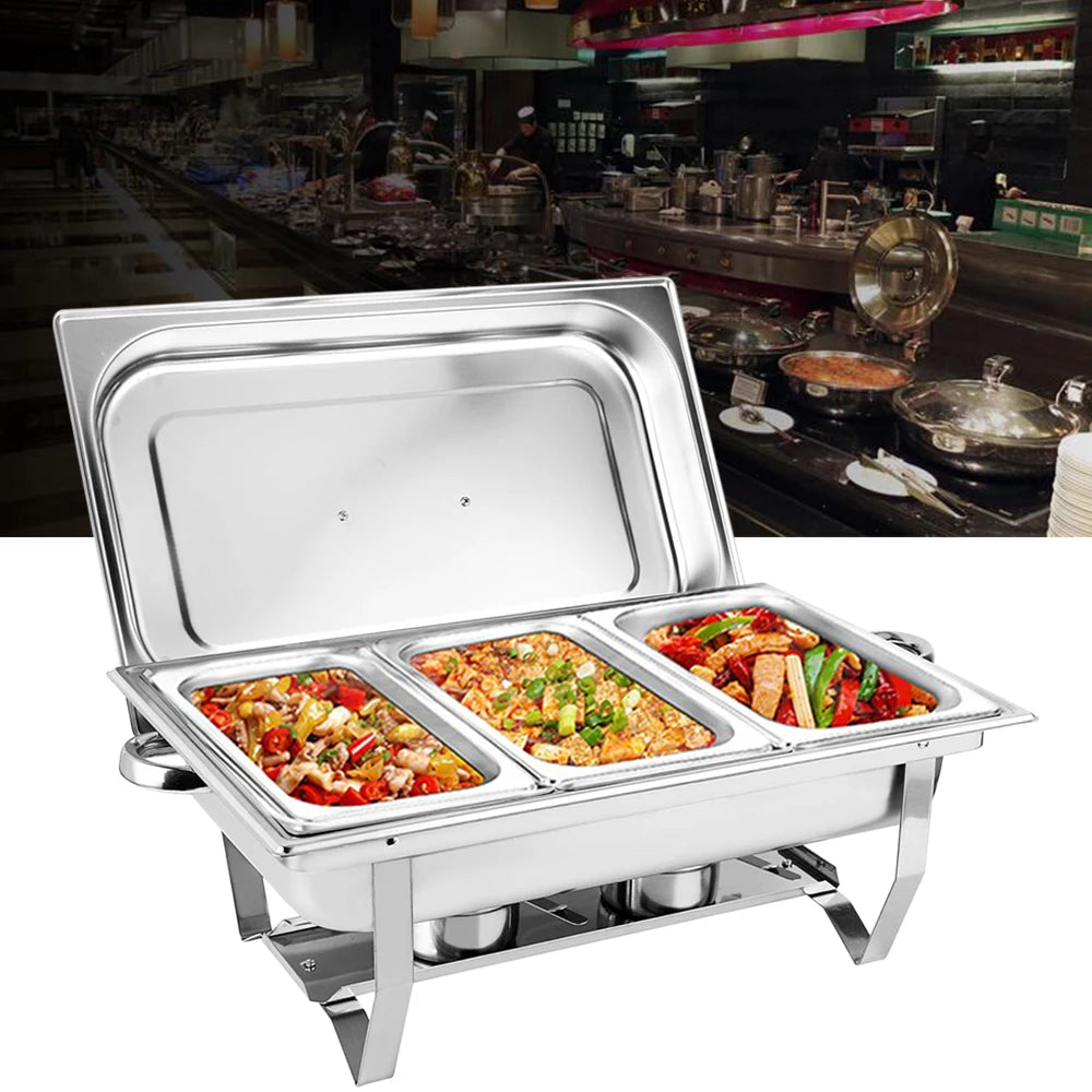 3 Grid Chafing Dish Container Warming Container Stainless Steel Food Warmer Catering Buffet Chafing Dish 9L