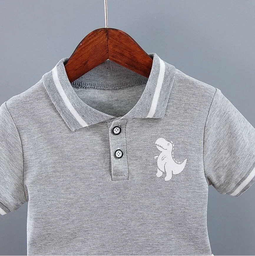 Infant Baby Boy Sets Summer Clothing Casual Sport Suit POLO Shirt + Shorts 2Pcs Set Boys Kids Gray Dinosaur Print Tracksuit