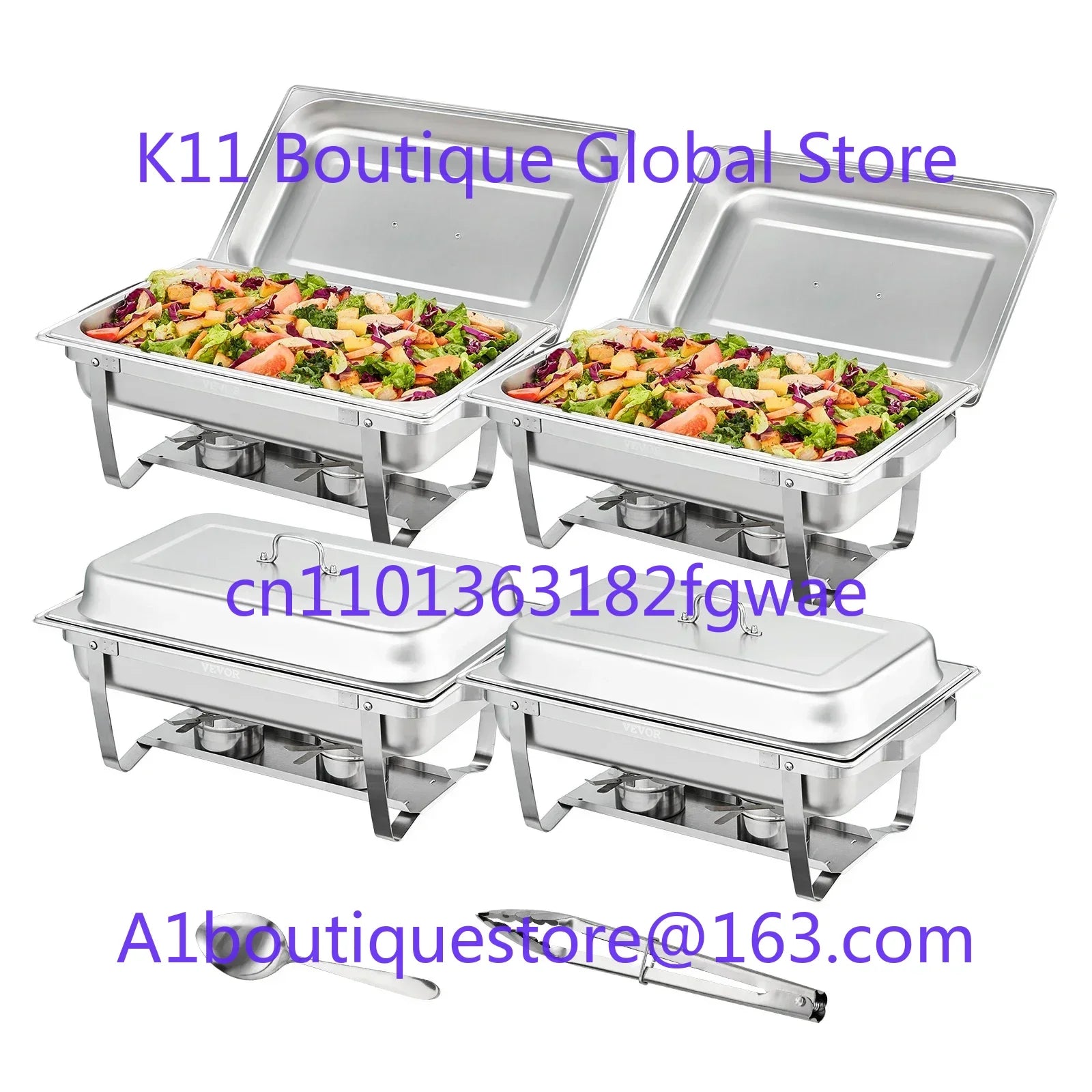 Chafer with Full Size Pans Catering Buffet Set Food Warmer Server 8QT Rectangle Chafing Dish 4/6 Packs Stainless Steel