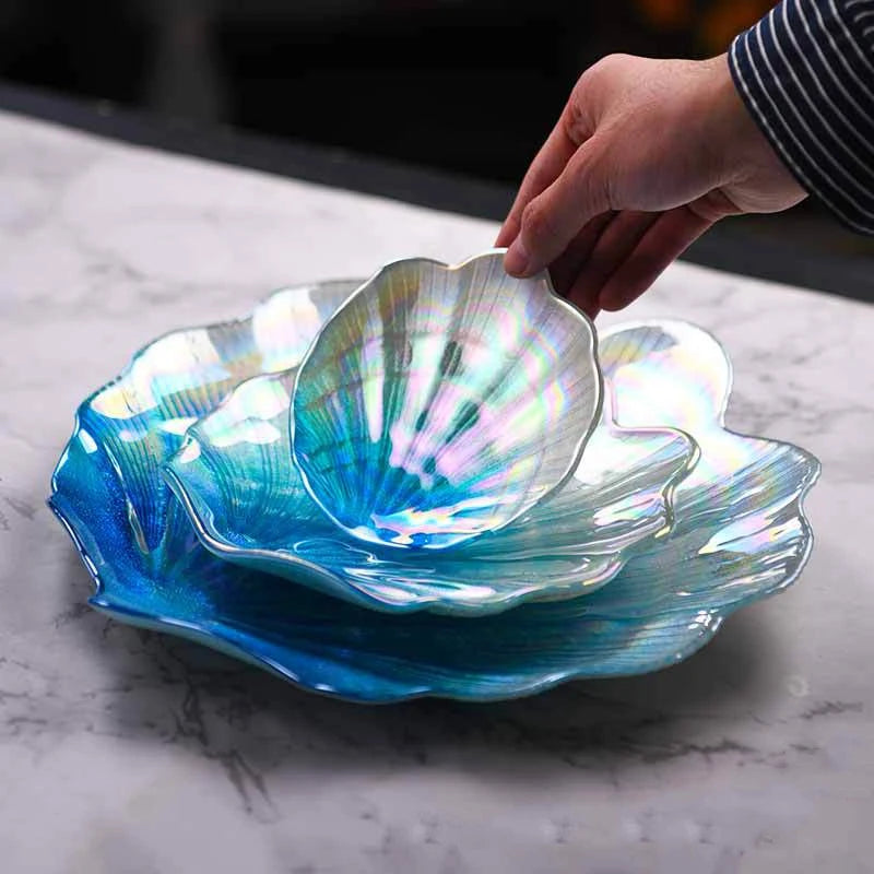 Creative Colorful Glass Shell Dishes Home Marine Fruit European Tray Snacks Ornaments Irregular Plates Home Decorative Plates