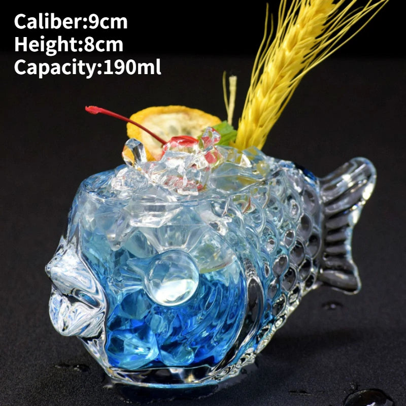 Creative 3D Transparent Fish Shape Bar Cocktail Glass Party Thick Heavy Lovely Smoothies Bowl Cup Cold Drink Tiki Glasses Mug