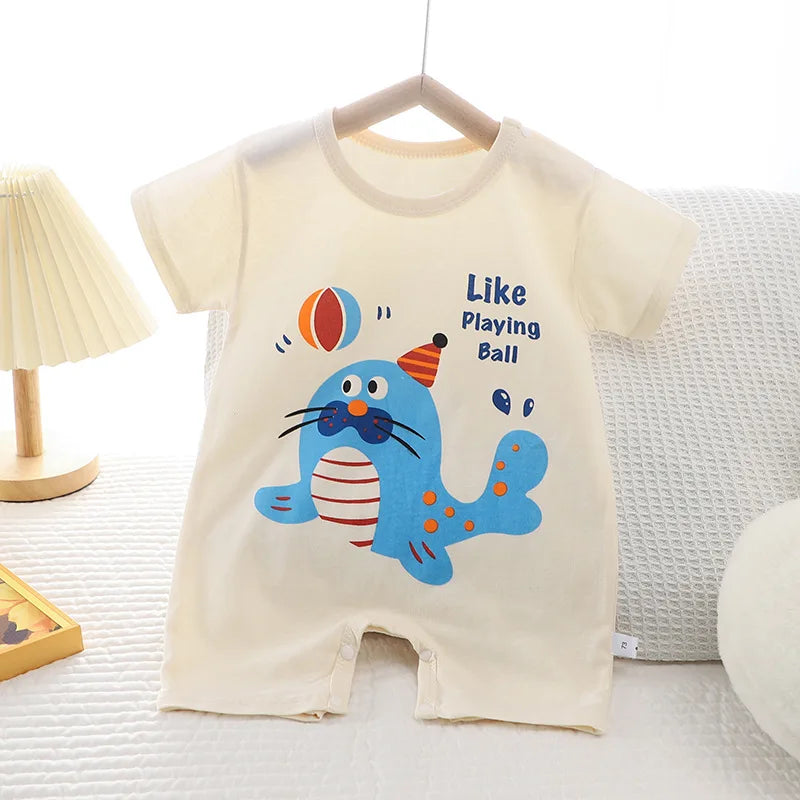 Infant Toddler Crawling Clothes Cotton Summer Boys Girls Thin Baby Short Sleeved Romper Suit Children's Onesie