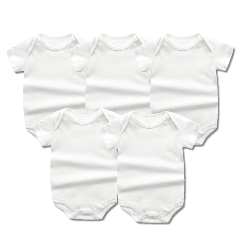 5PCS/LOT Summer Baby Bodysuits Newborn Baby Clothing Cotton White color Kids Jumpsuits Baby boy Girl clothes Infant Costume