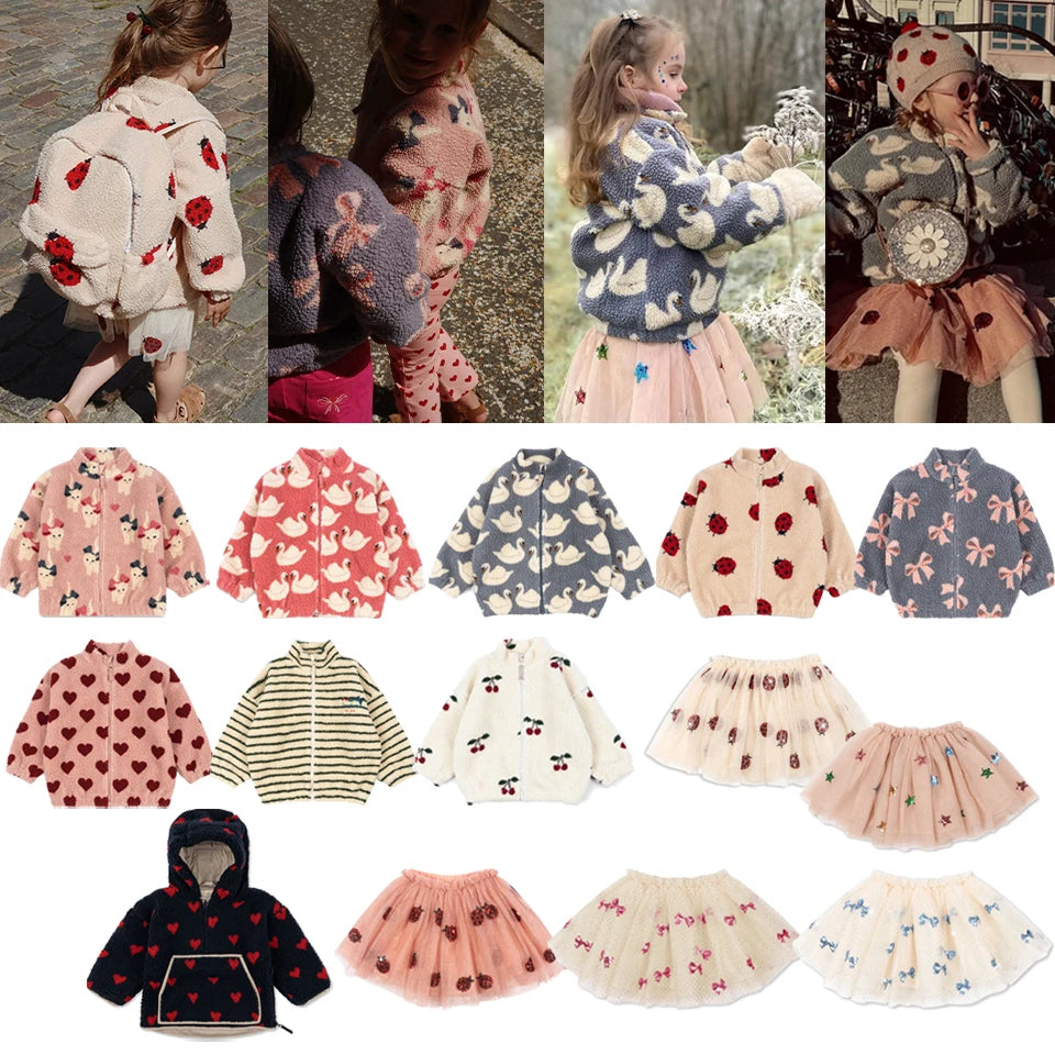 Girls Pretty Sequin Skirt Winter KS Boys Cotton Jacket Baby Clothes Plus Fleece Coats Girl Dress Children Kid Clothing Outerwear