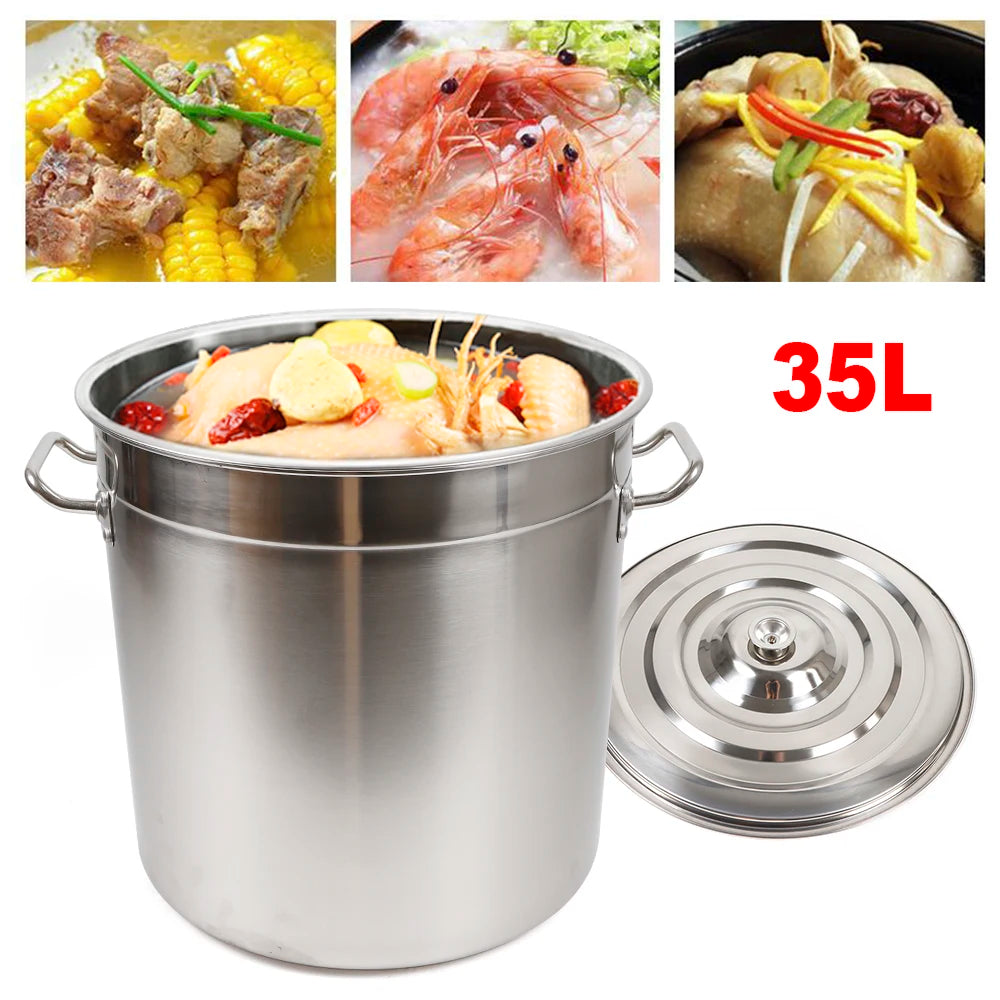 35L Cooking Pot Stainless Steel Large Capacity Stockpot Whole Clad Stock Pot Canning Sauce Pot Steamer Cookware for Restaurant
