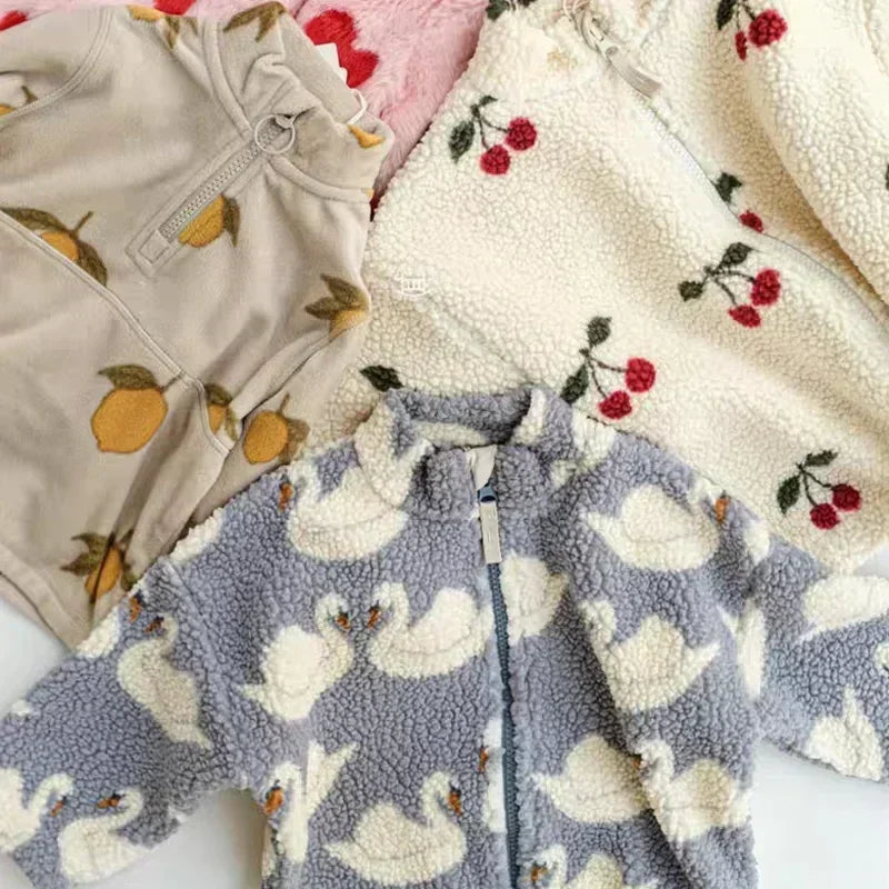 2024 Winter Children's Coat KS Brand Lamb Wool Baby Coat Warm Cherry Girl Jacket Outerwear Clothes Children's Clothing