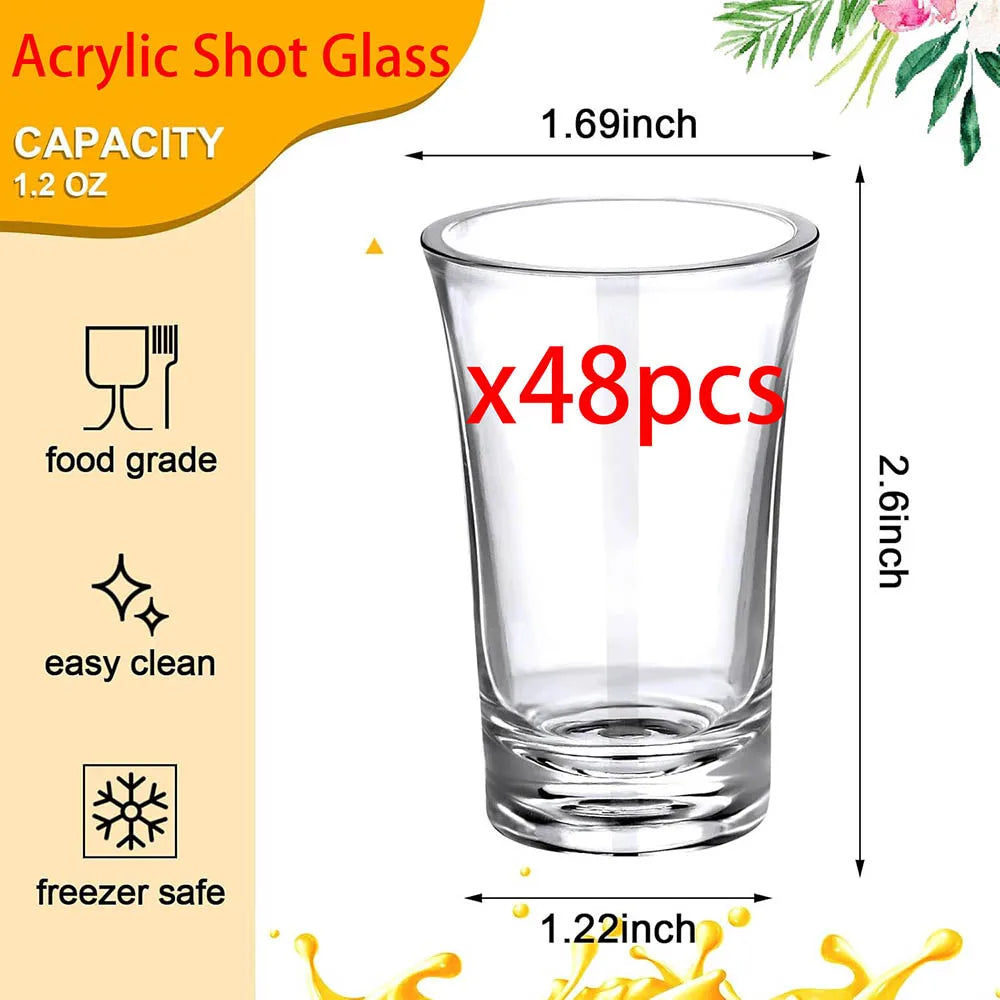 1.2oz Acrylic Shot Glass Bulk Set with Thickened Base Plastic Clear Shot Glasses Cups for Vodka,Whiskey,Tequila,Espresso,Liquor