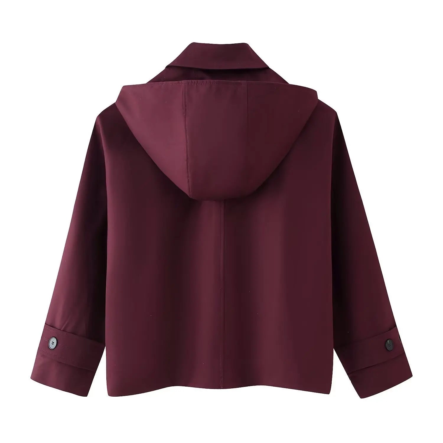 Spring 2025 new women's versatile lapel single-breasted long sleeve pocket hooded windbreaker jacket