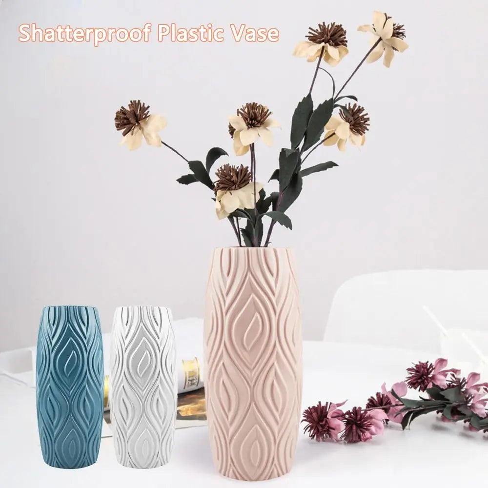 Nordic Style Plastic Imitation Glaze Vase Modern High Quality Shatterproof Flower Vases Flower Arrangement Plant Pot Basket