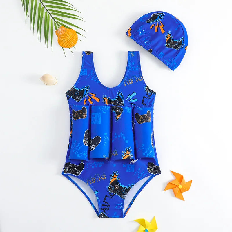 Children's Buoyancy Swimsuit One-piece Swimsuit for Kids Floating Rash Guards Cartoon Print Girls Boys Swimwear Swimming Clothes