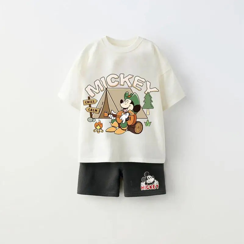 Trendy Outfits 2025 Summer Child Clothing Cute TShirt Black Shorts New Printed Tops +Shorts Boys Short Sleeve Suit Outer Wear