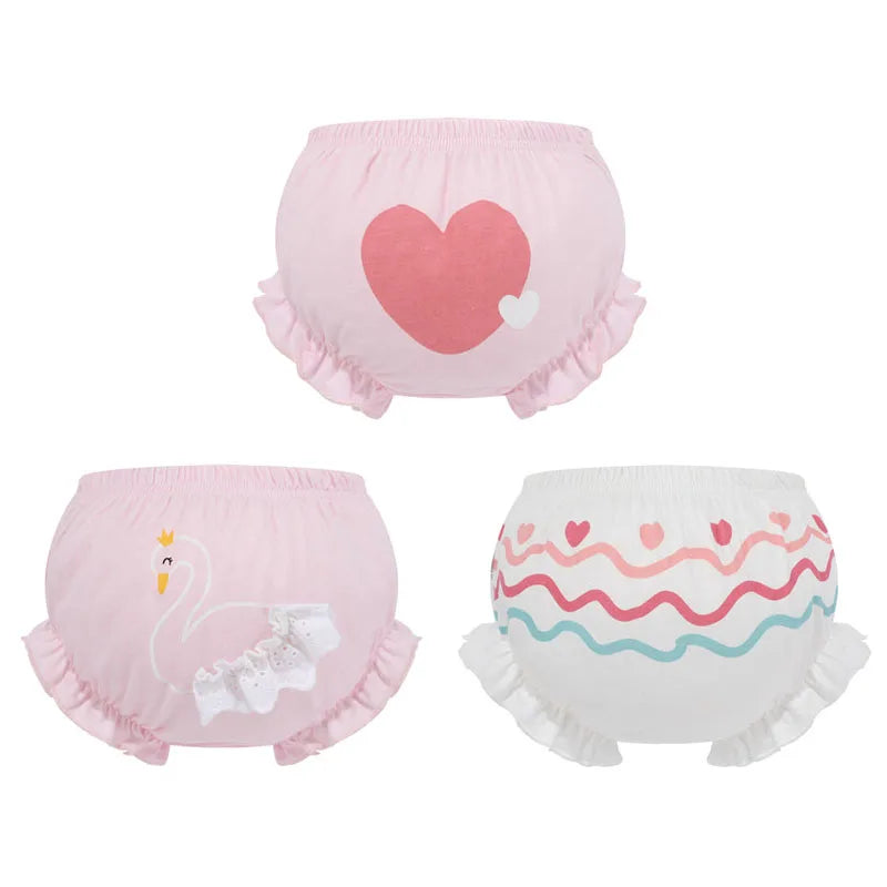 3 Piece/Lot 100%Cotton Baby Girl Panties Kids Infant Newborn Bow Underpants Wear Outside Fashion Shorts For Children Soft Briefs