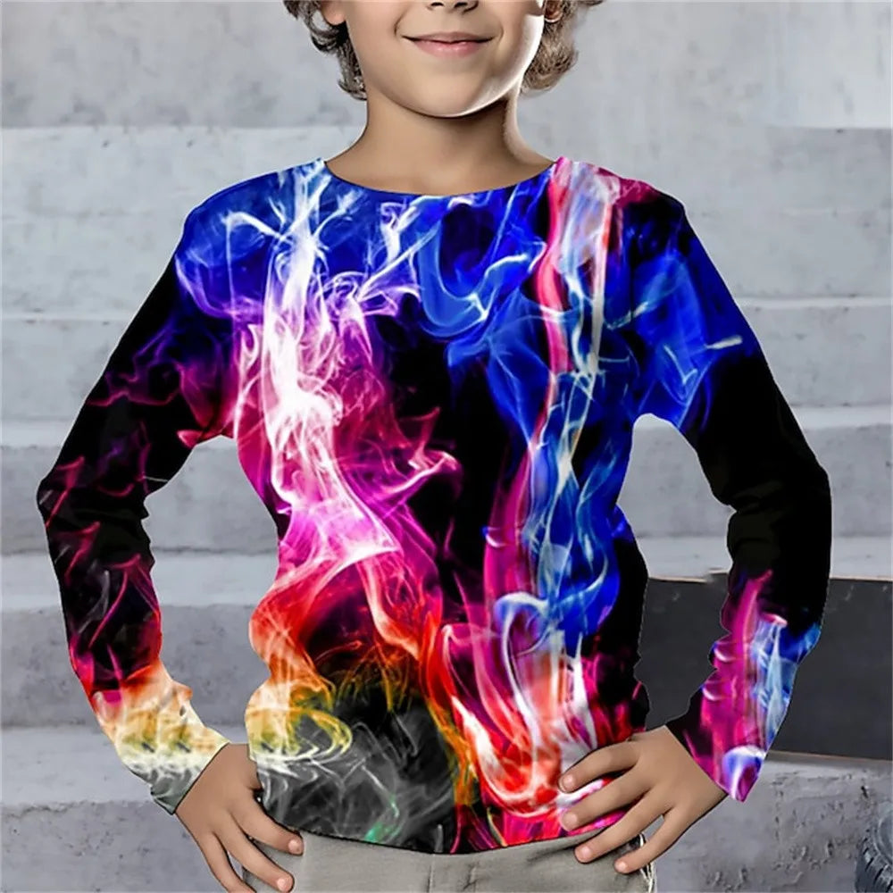 Children's Clothing Tshirt for Kids Boys 9 to 14 Lightning Geometry Long Sleeve T-Shirt Boy One Piece Casual Top High Child Tees