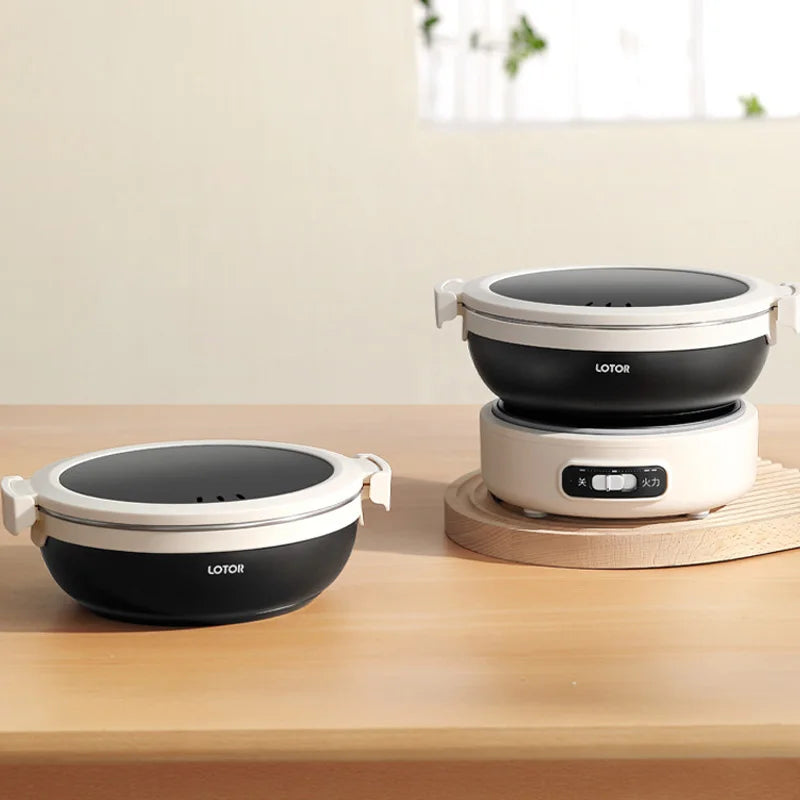 1.2L Electric Cooking Pot Folded Rice Cooker Portable Travel Multicooker Split Hot Pot 304 Stainless Steel Electric Skillt 500W