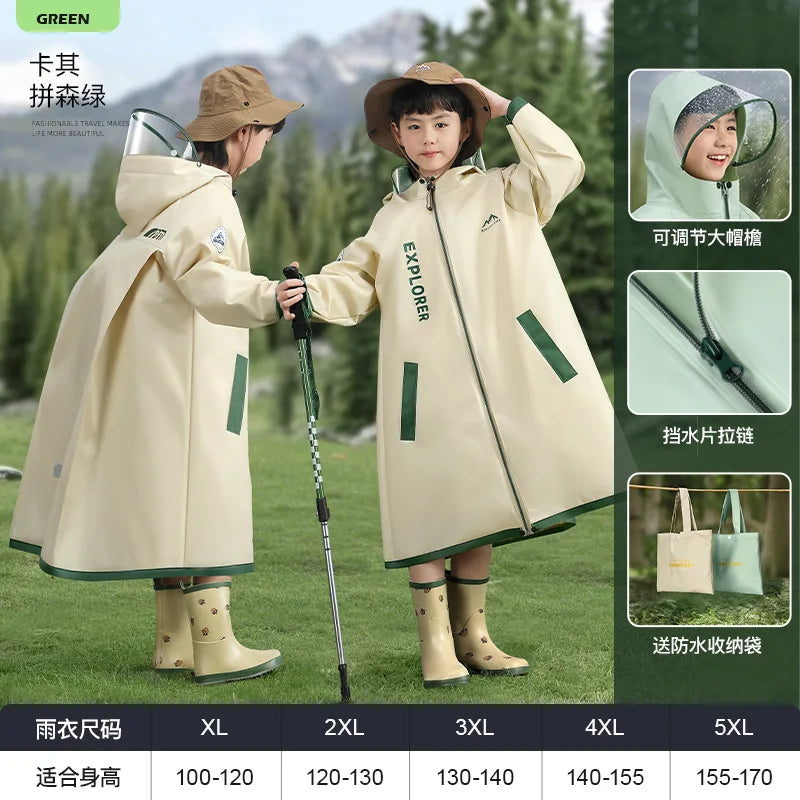 Children's Full Body Raincoat, Boys' and Girls' Primary School Students, Zipper Closure, PEVA, Anti-Heavy Rain, Schoolbag Space Raincoat