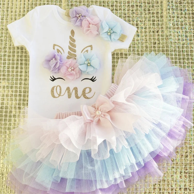 3Pcs Baby Girl 1st Birthday Dress Sets Short Sleeve Top &amp; Polka Dot Skirt &amp; Bow Headband Newborn Outfit Minni Cosplay Dress