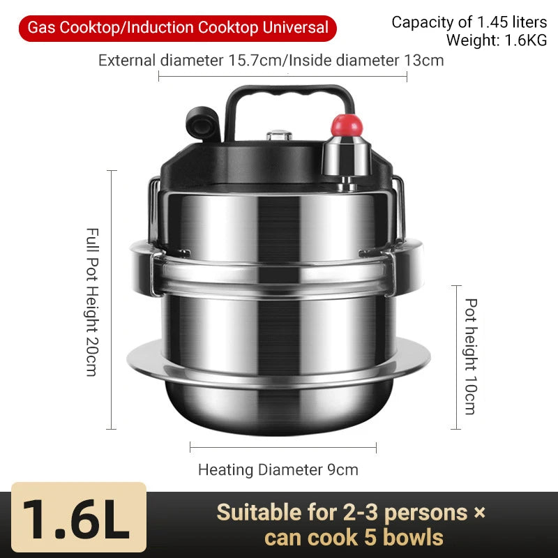 Outdoor Camping Mini Pressure Pot 0.8L-1.6L Stainless Steel Upgraded Household Gas Induction Cooker Cooking Pressure Pot
