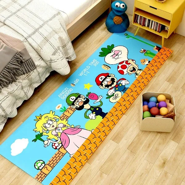 MINISO Mario Super Cartoon Long Carpet for Living Room Cartoon Children's Bedroom Sofa Doormat Anti-slip Balcony Room Floor Mat