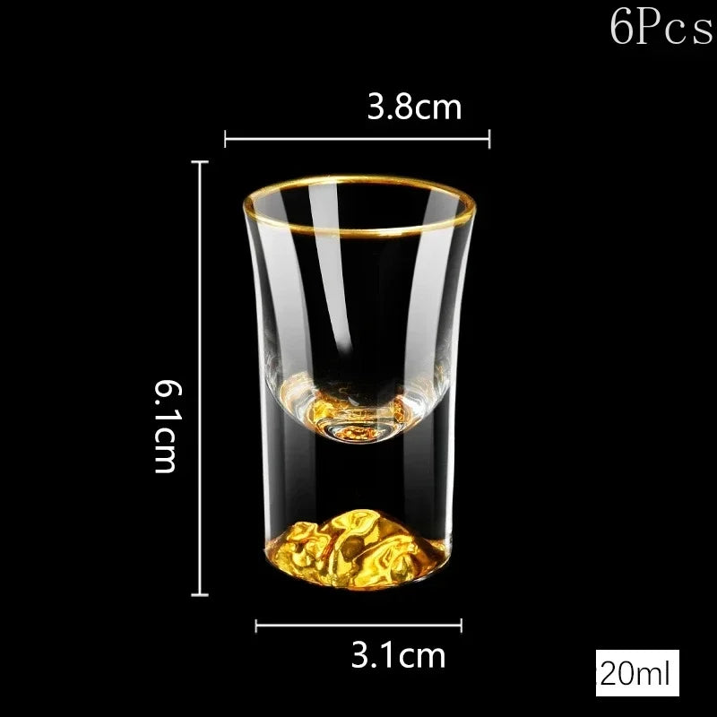 6Pcs Crystal Vodka Shot Glass 0.5oz Mini Size Gold Leaf Wine Glasses Spirits Japanese Sake Korean Soju Brandy Shot Cup
