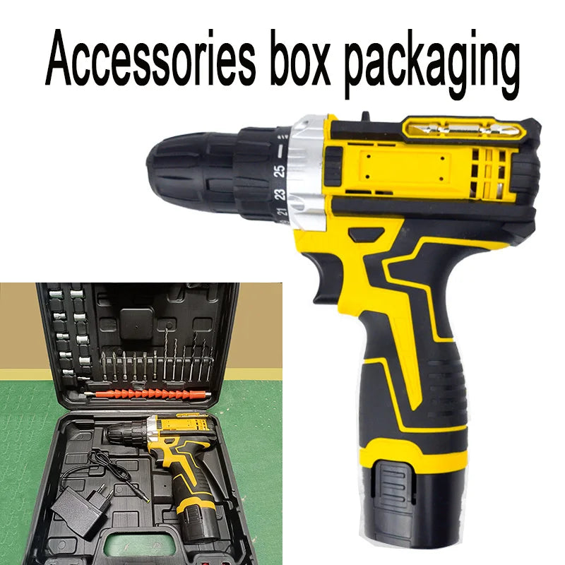 Lithium Electric Drill, Electric Screwdriver, Hand Electric Drill, Electric Tool Set, Multifunctional Accessory Box Packaging