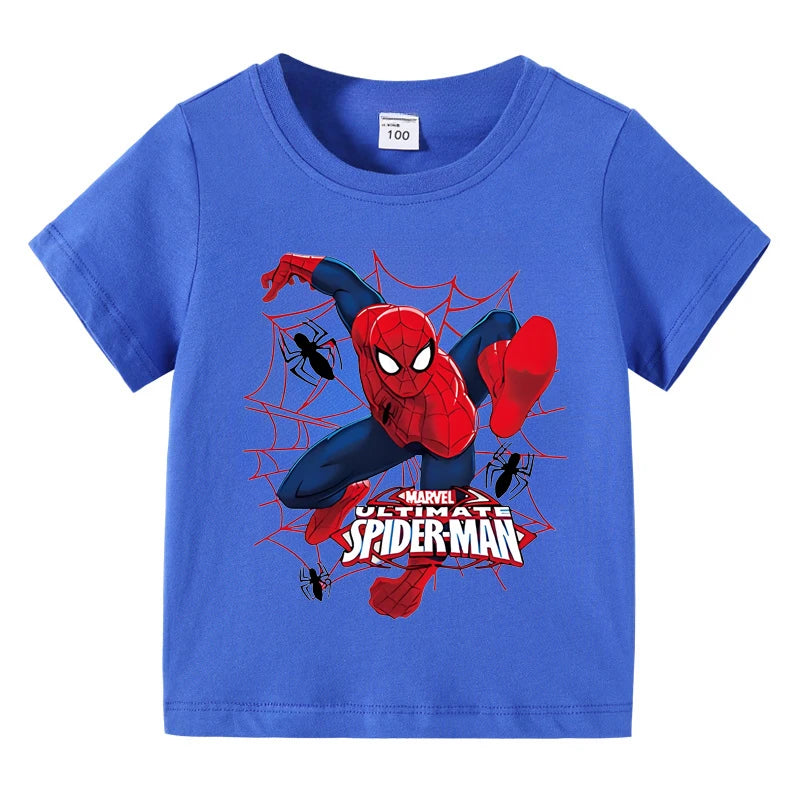 Disney Boys Spider-Man Printed T Shirt Kids Streetwear Short Sleeve Children's Tshirts Summer Boys Clothing T-shirt Tops