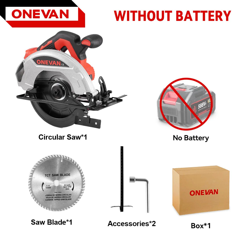 ONEVAN 4000W Brushless Electric Circular Saw 11000RPM 8Inch Cordless Handheld Wood Cutting Power Tool For Makita 18V Battery Pin