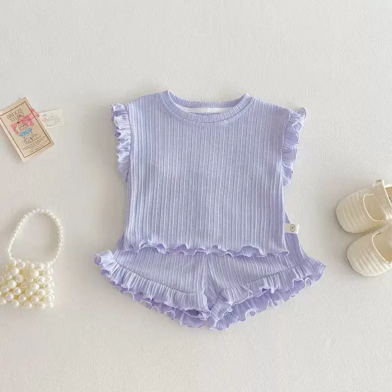 Summer Baby Girl Top and Shorts Set Solid Color Girls' Short Sleeve Shorts Two Piece Set Baby Girl Clothes