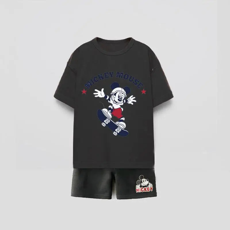 Trendy Outfits 2025 Summer Child Clothing Cute TShirt Black Shorts New Printed Tops +Shorts Boys Short Sleeve Suit Outer Wear