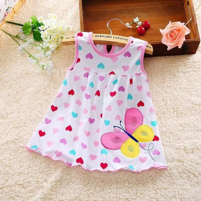 Baby Girl Dresses Girls Infant Cotton Sleeveless Dress Summer Baby Dress Printed +Embroidery