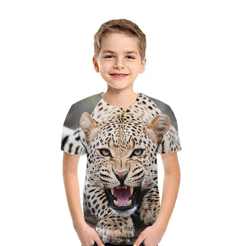 Children's T-Shirt Animal Lion 3D Printed Short Sleeve Tee Fashion Tops Round Neck Kids Clothes T-Shirt for a Boy Girl Clothes