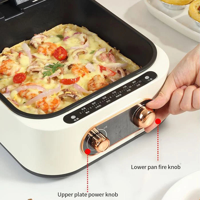 Household double-sided heating, timed multifunctional frying and baking machine, non stick pot, suspended heating