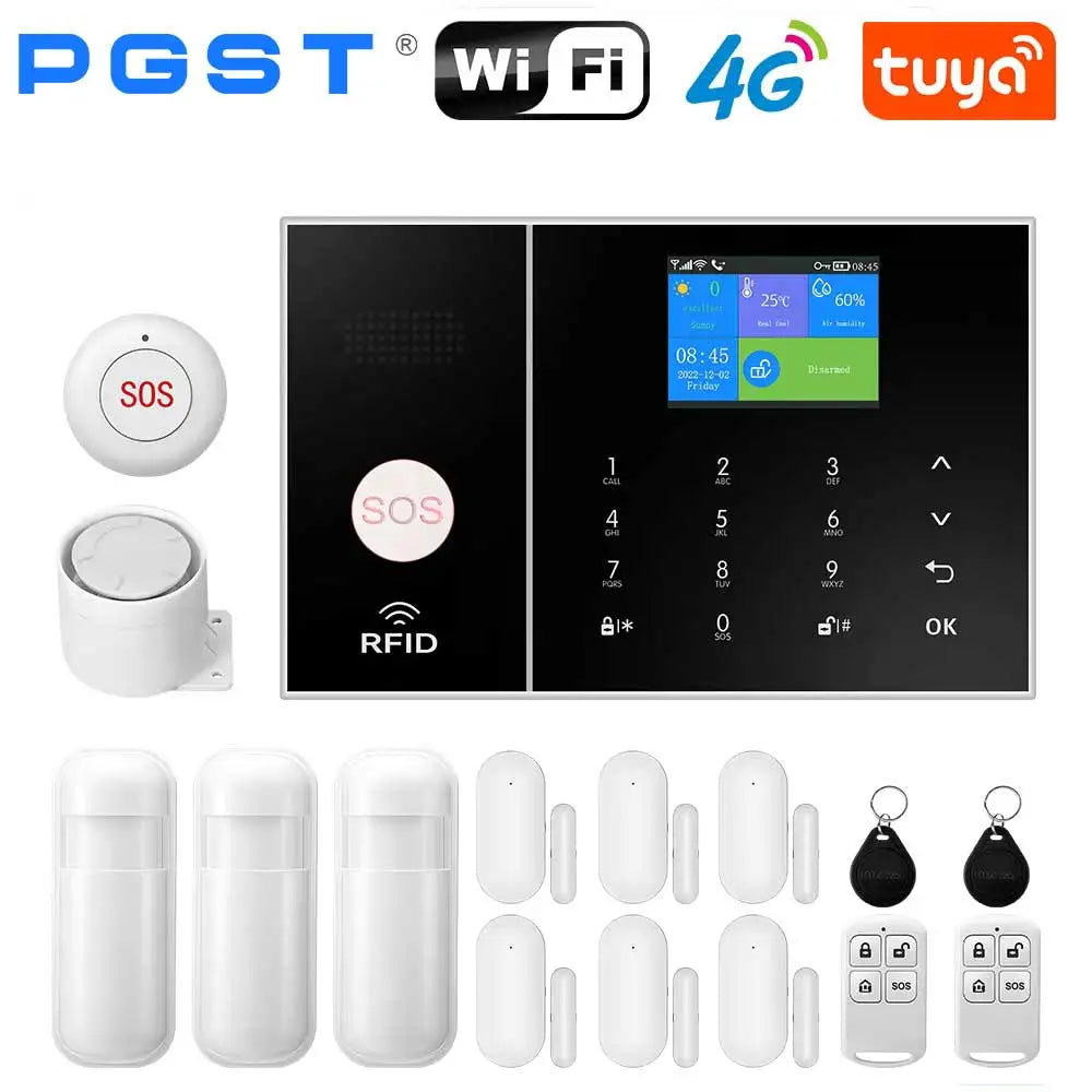 PGST TUYA Home Alarm System Smart Life APP Work Alexa Google WIFI 4G Wireless Safe Security for House 433MHz