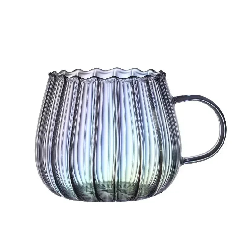 Creative Coffee Cup High Borosilicate Glass Mug Striped Water Cups Afternoon Tea Cup with Handle Office Household Glassware Gift