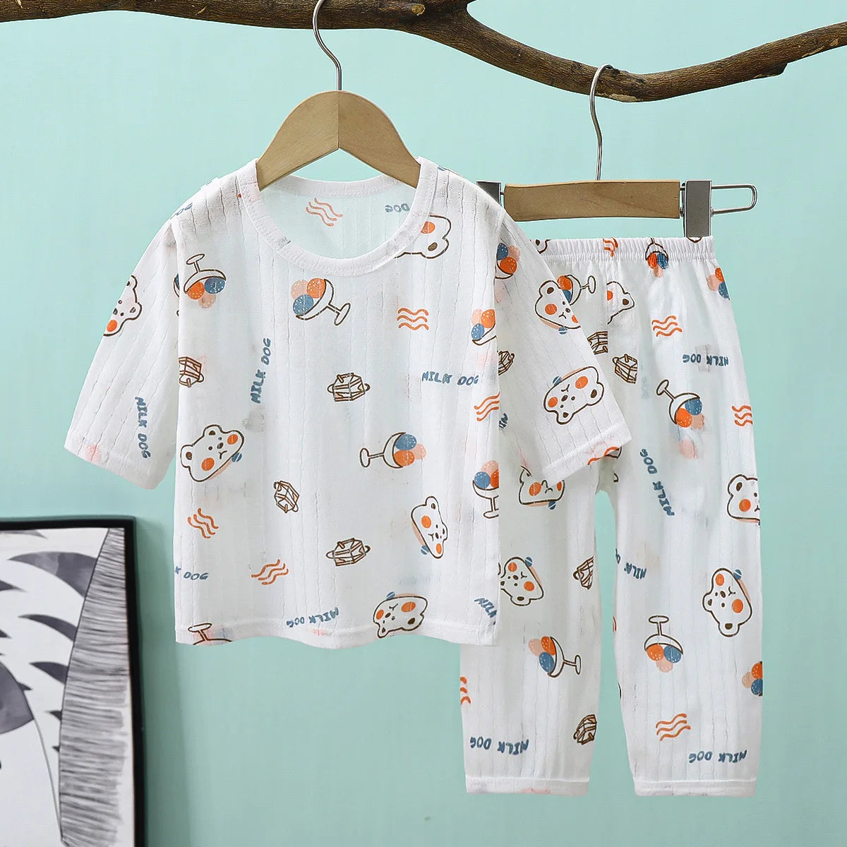 2PCS/Set Summer Children Clothes Girls Boys Cartoon Cute Casual Short Sleeve Cotton Baby Tops+Pants