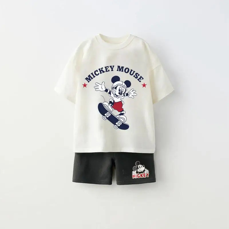 Trendy Outfits 2025 Summer Child Clothing Cute TShirt Black Shorts New Printed Tops +Shorts Boys Short Sleeve Suit Outer Wear