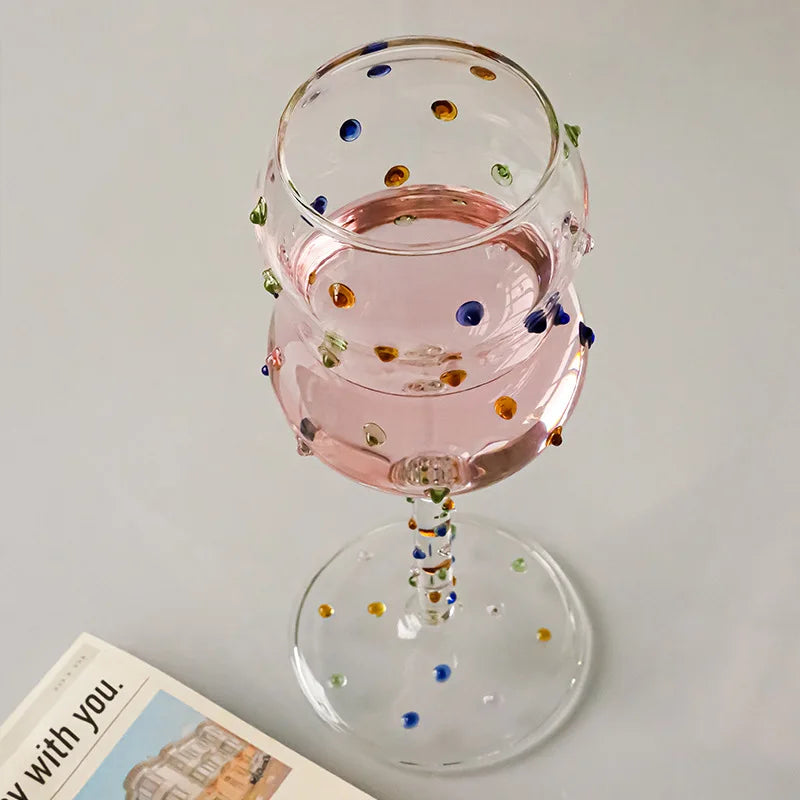1 Piece 300ML Creative Cute Colorful Dots White Wine Goblet Red Wine Glass