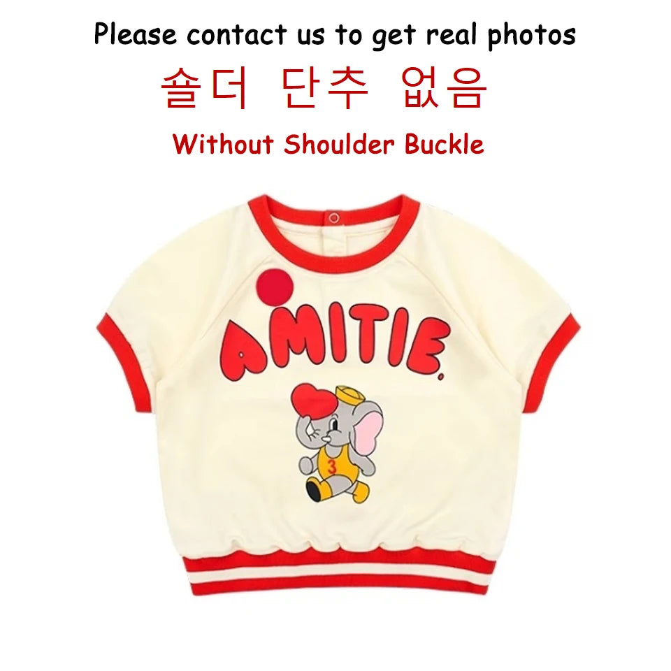 Summer Korean Children Clothes Set Bebe Girls Strawberry Print Vest Tee Boys Cartoon T-shirts Shorts Kid Sweatshirts Tee Pants