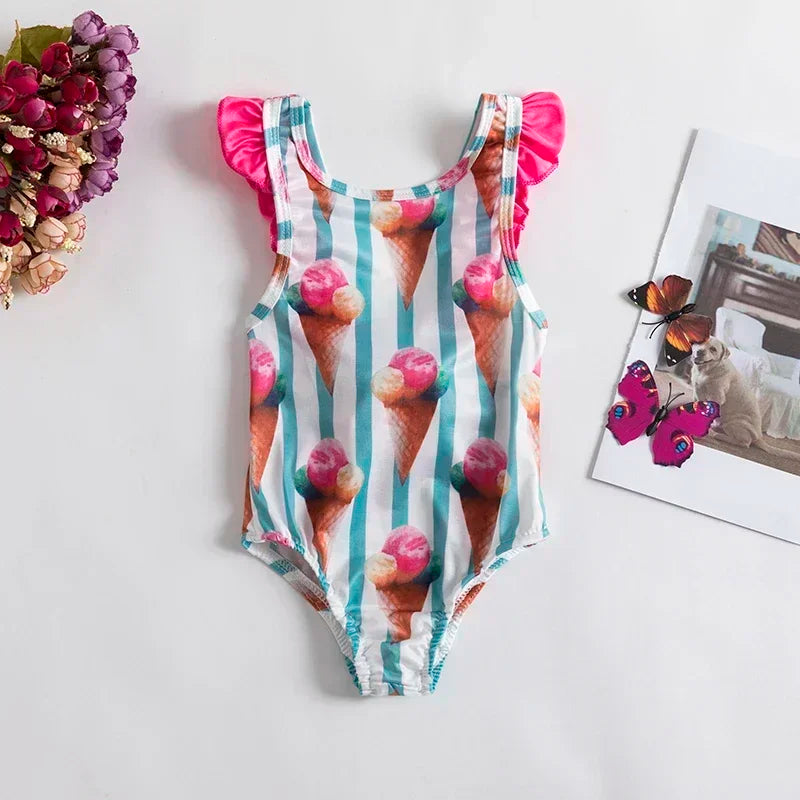 2024 New One-Piece Swimsuit Baby Girl Backless Flower Bikini Beach Holiday Swimming Bathing Suit Children Kids 1-5 Year Swimwear
