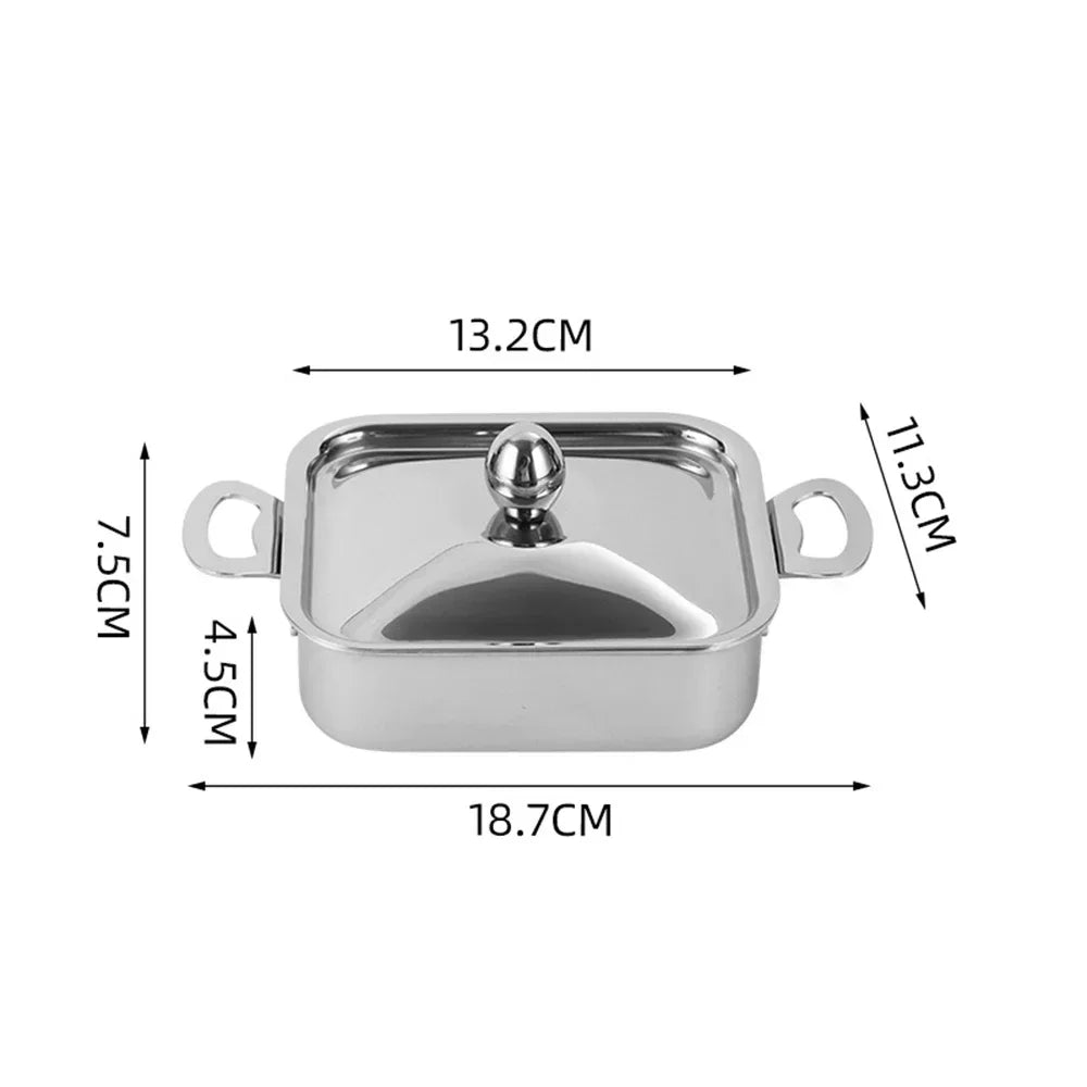 304 Stainless Steel Mini Soup Pot with Lid Double Handle Stock Pots Cookware for Single Person Household Kitchenware
