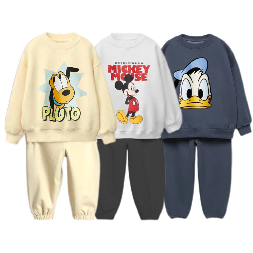0-6Year Kids Long Sleeve Suits Cartoon Sweatshirts Solid Color Versatile Pants Two-piece Outer Wear Child New Trendy Costume