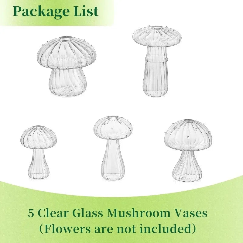 5Pcs/set Colored Glass Mushroom Vase DIY Aromatherapy Bottle Funky Cottagecore Decor for Home Room Office Windowsill Decoration