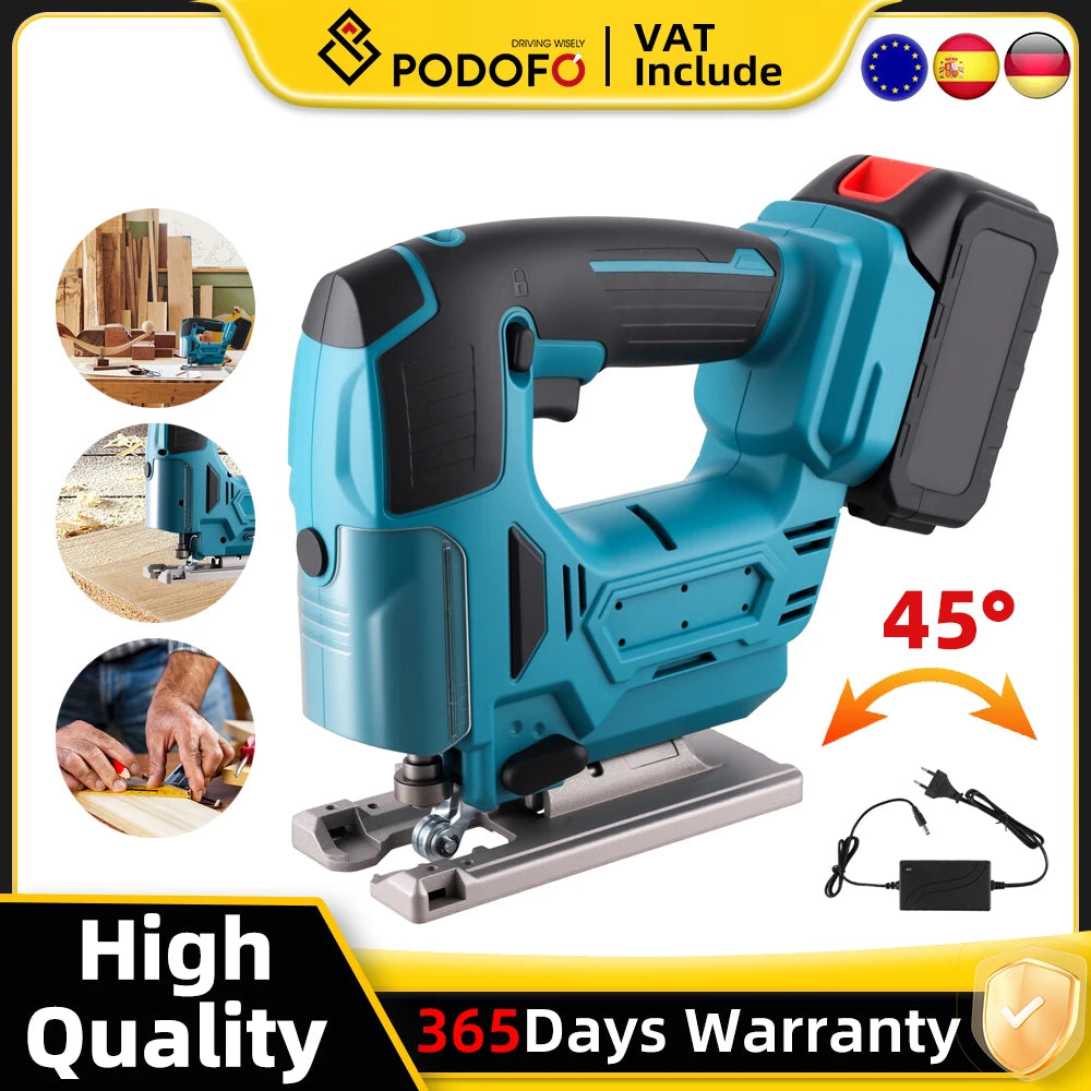 Podofo Brushless Corded Jigsaw Cordless Electric Saw Woodworking Tools Wood Cutting Machines Handheld Saw For Makita 18V Battery