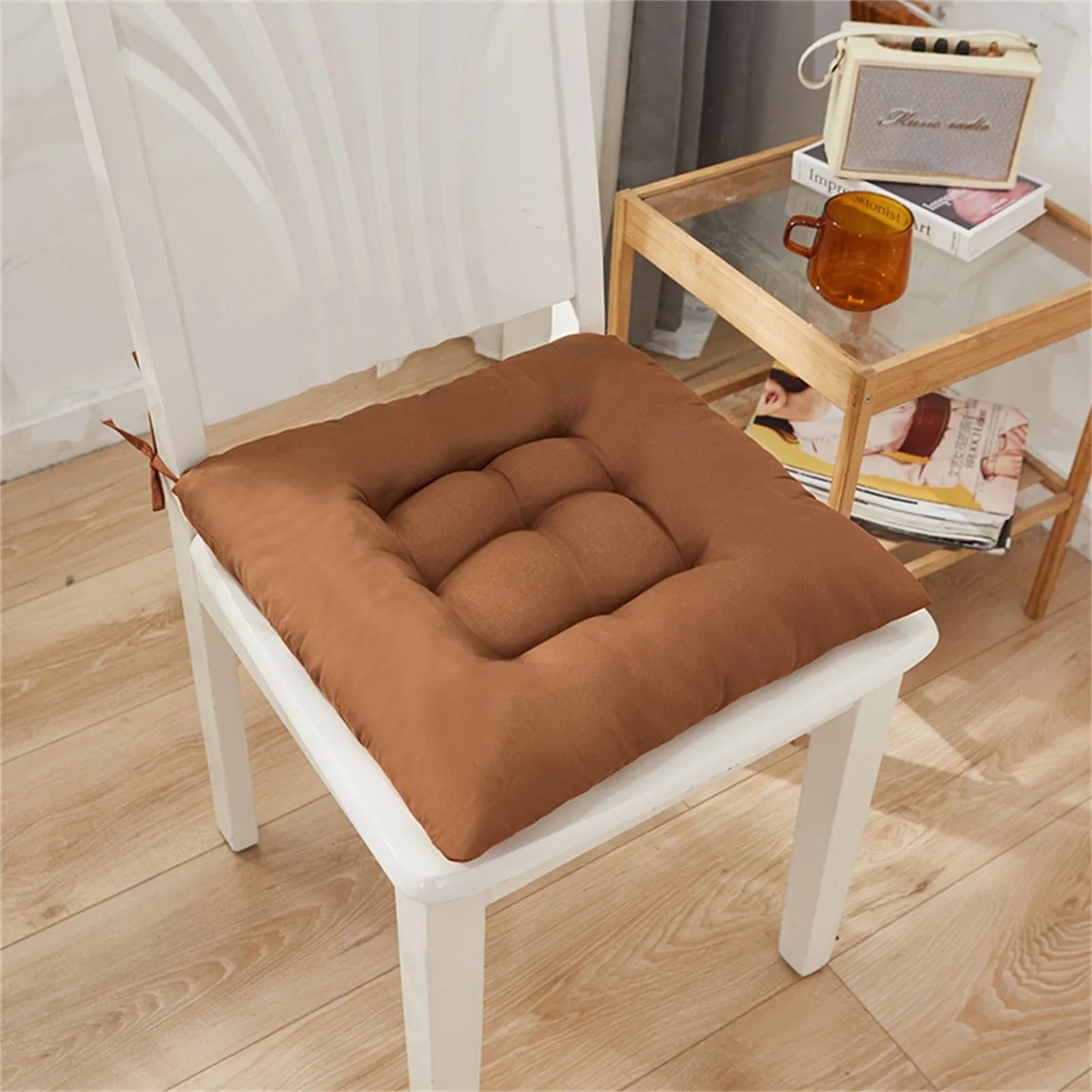 Solid Color Square Chair Soft Comfortable Seat Cushion Tie On Pillow Sofa Chair Decor Seat Cushion Student Chair Pad 40x40cm 쿠션
